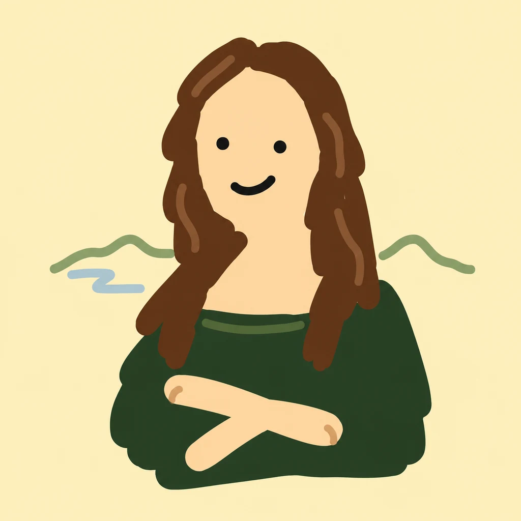 The Mona Lisa redrawn with a finger, with a tiny landscape